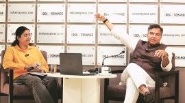Senior BJP leader and Delhi PWD Minister Parvesh Sahib Singh (right) in conversation with Gayathri Mani, Principal Correspondent, The Indian Express. Gajendra Yadav Parvesh Sahib Singh at Idea Exchange: ‘We now have a triple-engine government, with the same party ruling at all three levels. Our focus is solely on delivery’