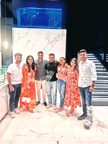 Surya, his wife Devisha (2nd from left), Parikshit Valsangkar (centre), Ankush Jaiswal (right) and Adhatrao (left). 