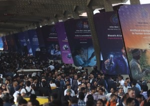 Huge Crowds attend the first India AI Impact Summit on its inaugural day in New Delhi on Monday. Express Photo by Tashi Tobgyal New Delhi