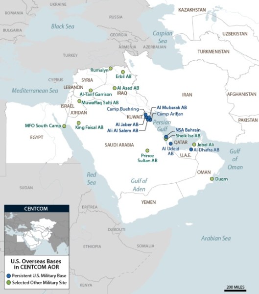 US Overseas bases in the Middle East (Congressional Research Service, July 2024)