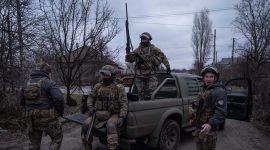 Soldiers are at a pickup before assignments on the frontline near Kostyantynivka, Donetsk region, Ukraine. (AP Photo)