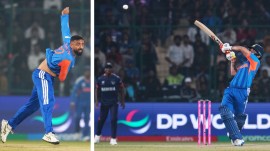 Varun Chakaravarthy picked three wickets while Ishan Kishan scored 61 in T20 World Cup 2026 match between India and Namibia. (PHOTO: AP)