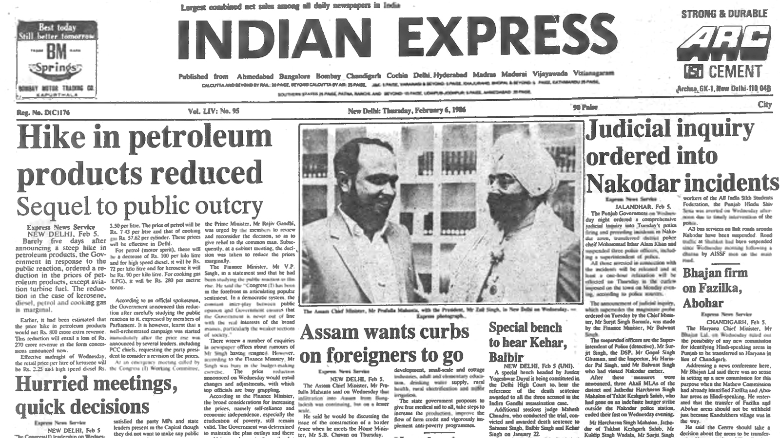 40 years ago February 06, 1986: Petroleum price hike reduced | The Indian Express
