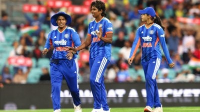 Arundhati Reddy snapped four wickets as Australia were bowled out in a home women's T20I for only the second time in history. (BCCI Women)