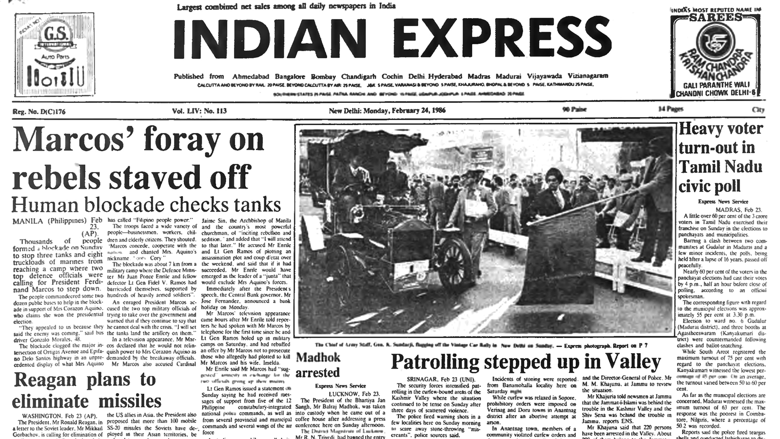 Late February 1986: Tension in Jammu & Kashmir; Punjab steadies after a bandh
