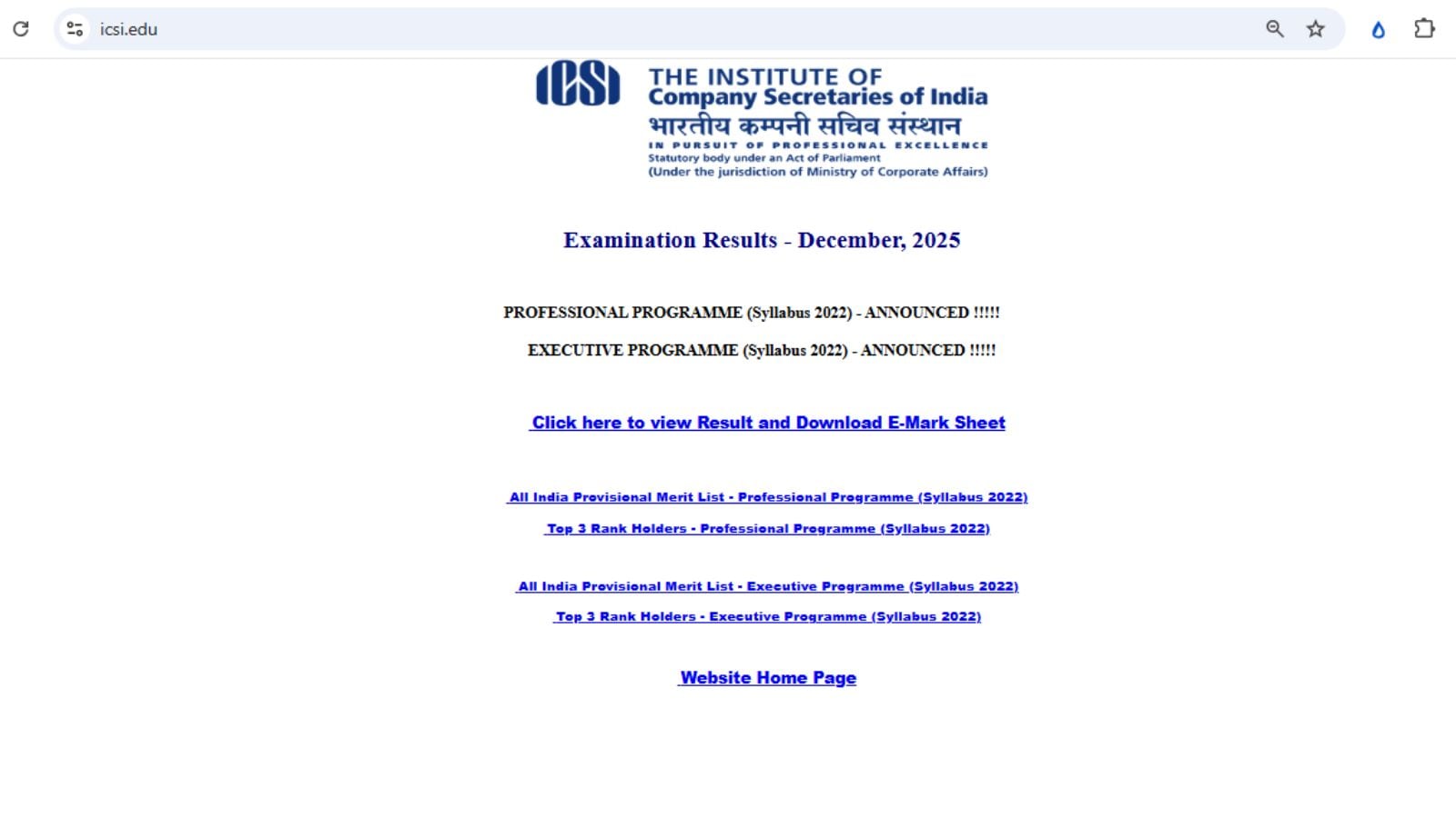 ICSI CS Result December 2025: Professional, Executive exam results out at icsi.edu