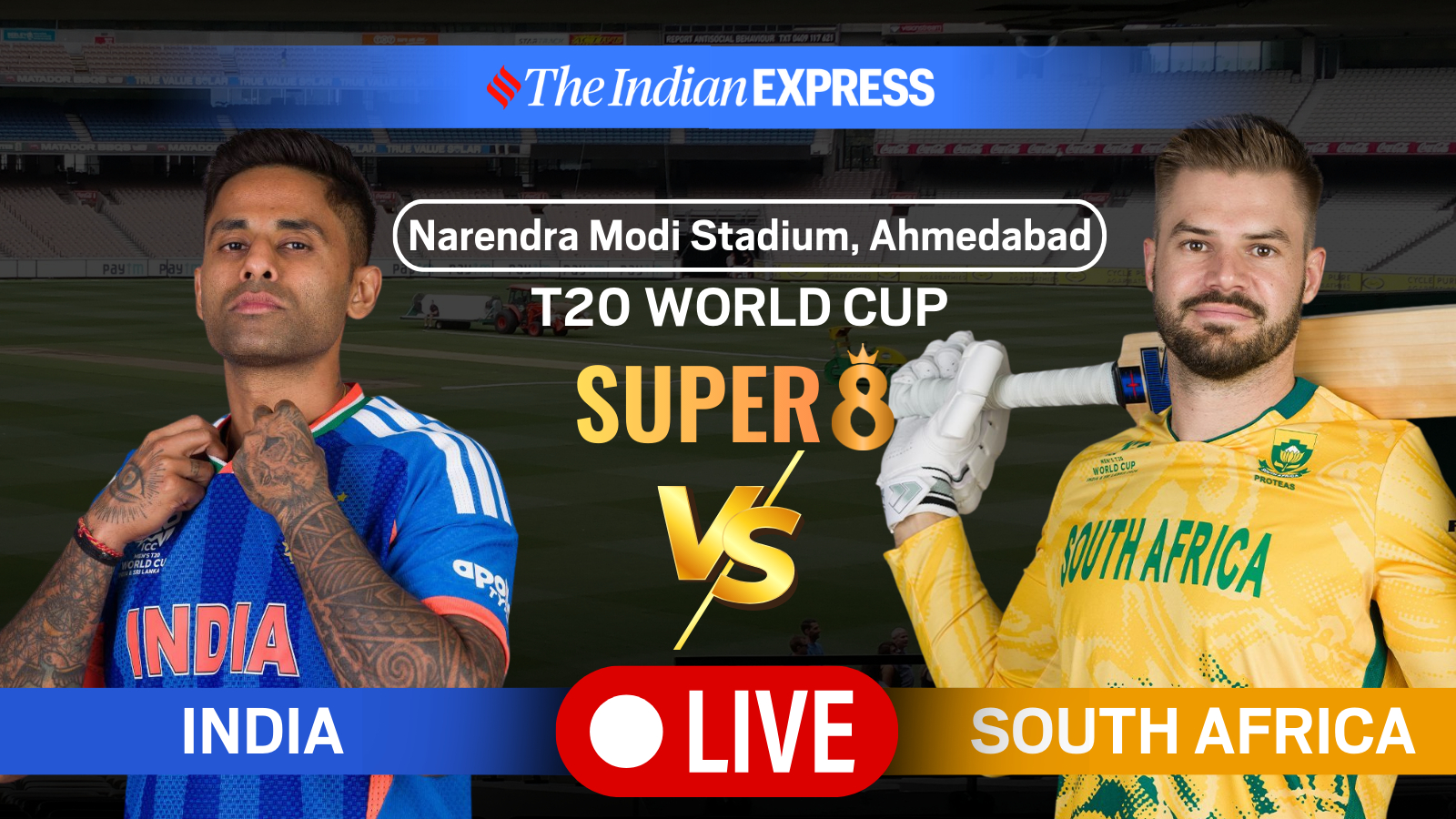 IND vs SA Live Cricket Score, India vs South Africa T20 World Cup Today Match Live Score, Scorecard Updates: Jasprit Bumrah picks up two wickets in the powerplay to reduce South Africa to 152/5 after 16 overs on Sunday in Ahmedabad