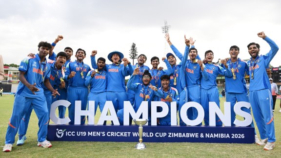 India defeated England by 100 runs in the final at Harare Sports Club on Friday to lift the title for the sixth time. (ICC Photo)