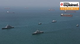 Iranian navy ships conducting operations during an earlier join drill by Iranian and Russian forces in the Indian Ocean.