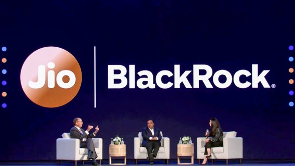 Mumbai, Feb 04 (ANI): Reliance Industries Chairman & MD Mukesh Ambani with Chairman & CEO of BlackRock Larry Fink during the Jioblackrock “Investing for a New Era” event, in Mumbai on Wednesday. (Jioblackrock Mutual Fund Youtube/ANI Photo)