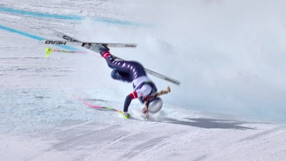 In this image taken from video provided by Olympic Broadcasting Services, OBS, Lindsey Vonn crashes during an alpine ski women's downhill race, at the 2026 Winter Olympics, in Cortina d'Ampezzo. (Olympic Broadcasting Services via AP)