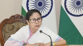 West Bengal Chief Minister Mamata Banerjee during a press conference at Nabanna. (Express Photo)