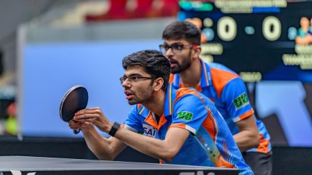 After the two combines went 2 games apiece, Thakkar-Shah had done well to go on a 4 point spree to lead 5-3. (Photo: SAI media)