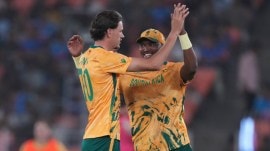 South Africa's Marco Jansen (left), and Lungi Ngidi were critical to the Proteas' victory over the Indian team. (AP Photo)