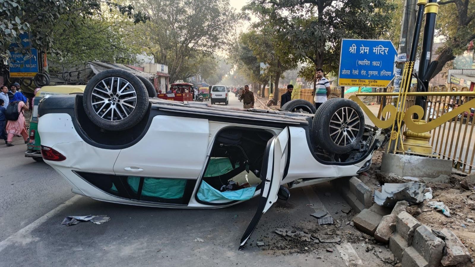 Speeding Mercedes overturns after hitting divider in Gurgaon, driver suffers minor injuries: Police