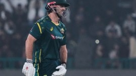 Australia's Mitchell Marsh reacts as he walks off the field after his dismissal during the second T20 cricket match between Pakistan and Australia, in Lahore, Pakistan, Saturday, Jan. 31, 2026. (AP Photo)