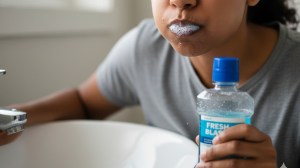 Woman rinsing her mouth with a mouthwash