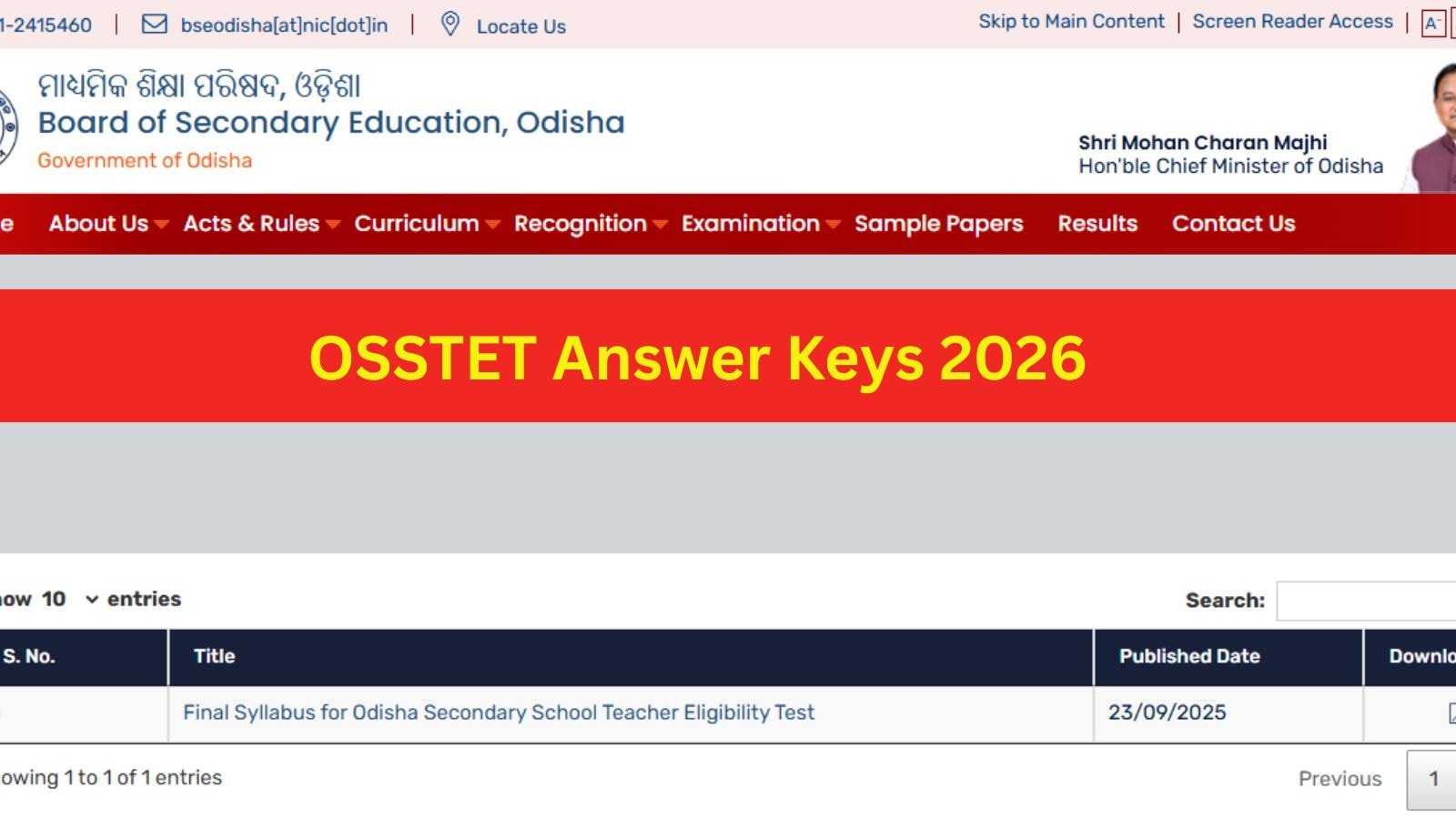 OSSTET Answer Keys 2026: How to download answer keys at bseodisha.nic.in