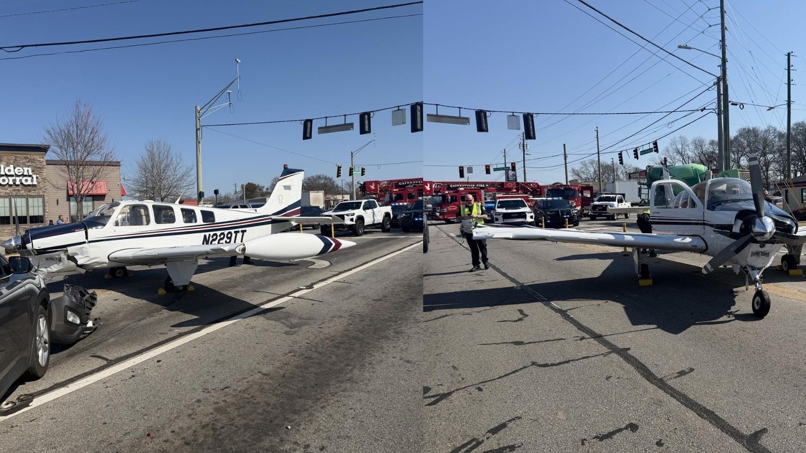 Video: Plane crash lands onto busy road in US’ Georgia, hitting multiple cars