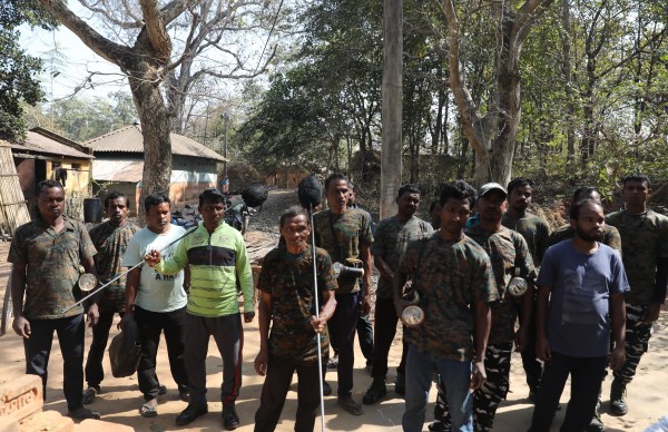 Local youths of Gajagram, under the Belpahari Range in Jhargram, step up as Hula Parties leading the frontline effort to gently drive elephants away from human settlements and reduce conflict between humans and Elephants . (Express photo by Partha Paul) 