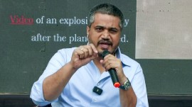 NCP-SP MLA Rohit Pawar addresses a press conference.