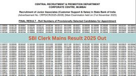 SBI Clerk Mains Result 2025 Out: Download scorecard & merit list PDF at sbi.bank.in