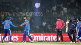 Chakaravarthy has been working on a selection of new deliveries to add to his already impressive arsenal. (Express Photo by Praveen Khanna)