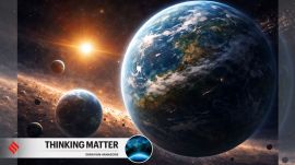 Super-Earths: An AI-generated image of a Super-Earth placed next to an image of Earth