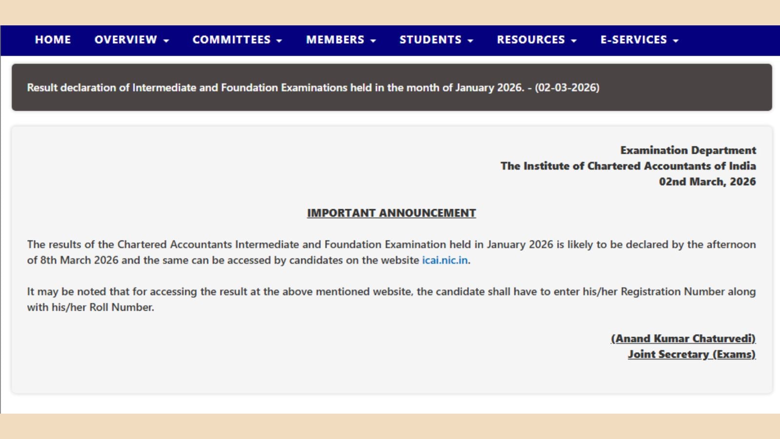 icai ca foundation result notice