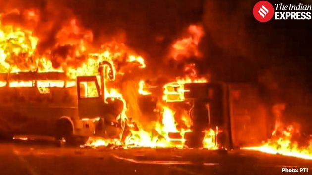 At least 13 people were killed and 20 others injured after a private bus caught fire in the early hours of Thursday in Markapuram