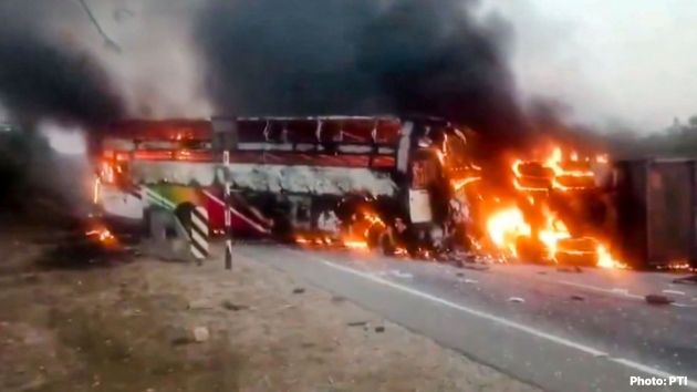 The blaze completely gutted the bus, trapping several passengers inside while others managed to escape amid the chaos