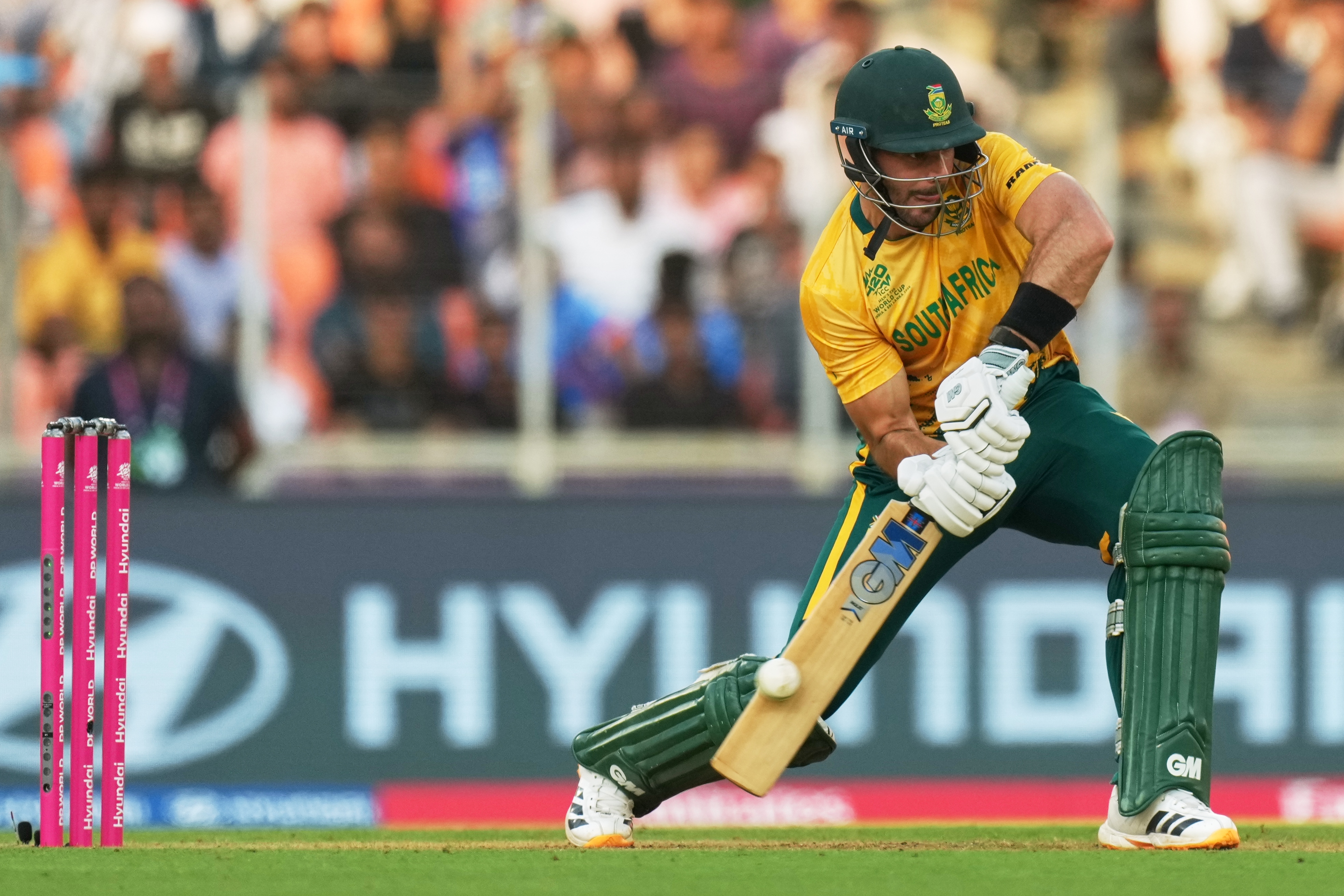 South Africa's captain Aiden Markram plays a shot during the T20 World Cup cricket match between South Africa and West Indies in Ahmedabad, India, Thursday, Feb. 26, 2026. (AP Photo/Ajit Solanki)