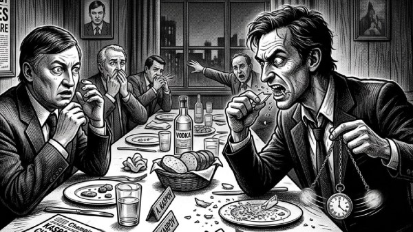 Grisha Rozhkovsky, an aide of Anatoly Karpov ate a piece of cut-glass after Karpov lost a game against Garry Kasparov. (Illustrations generated by Gemini/Nano Banana with theme specific prompts)
