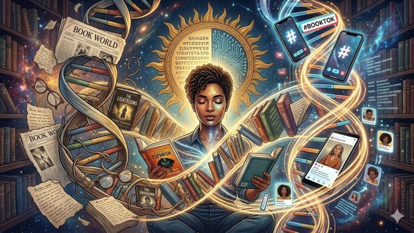 A Gen Z reader navigating the option of book reviews in newspapers versus Instagram. 