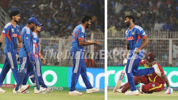 Jasprit Bumrah broke West Indies' momentum by picking two wickets in the 12th over. (Express Photo by Partha Paul)