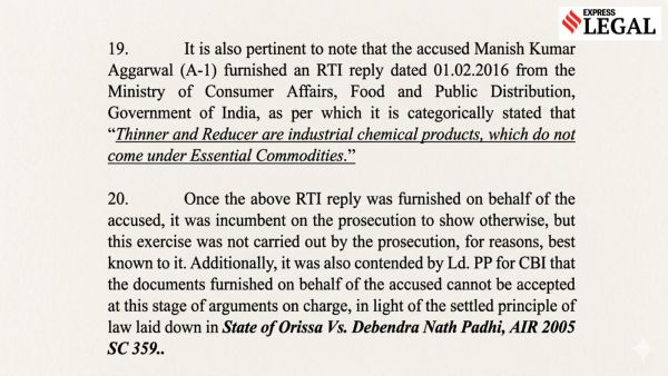 The counsel for the accused said that an RTI was filed, seeking information as to “Whether Thinner and Reducer come under the Essential Commodities Act”. 