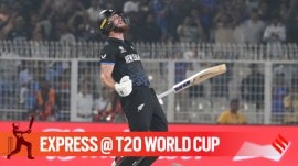 Finn Allen recorded the fastest T20 World Cup ton to help New Zealand thrash South Africa in the semifinal. (Express photo by Partha Paul)