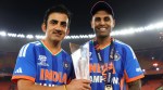 India head coach Gautam Gambhir and T20I captain Suryakumar Yadav after India won 2026 T20 World Cup in Ahmedabad. (PHOTO: ICC)