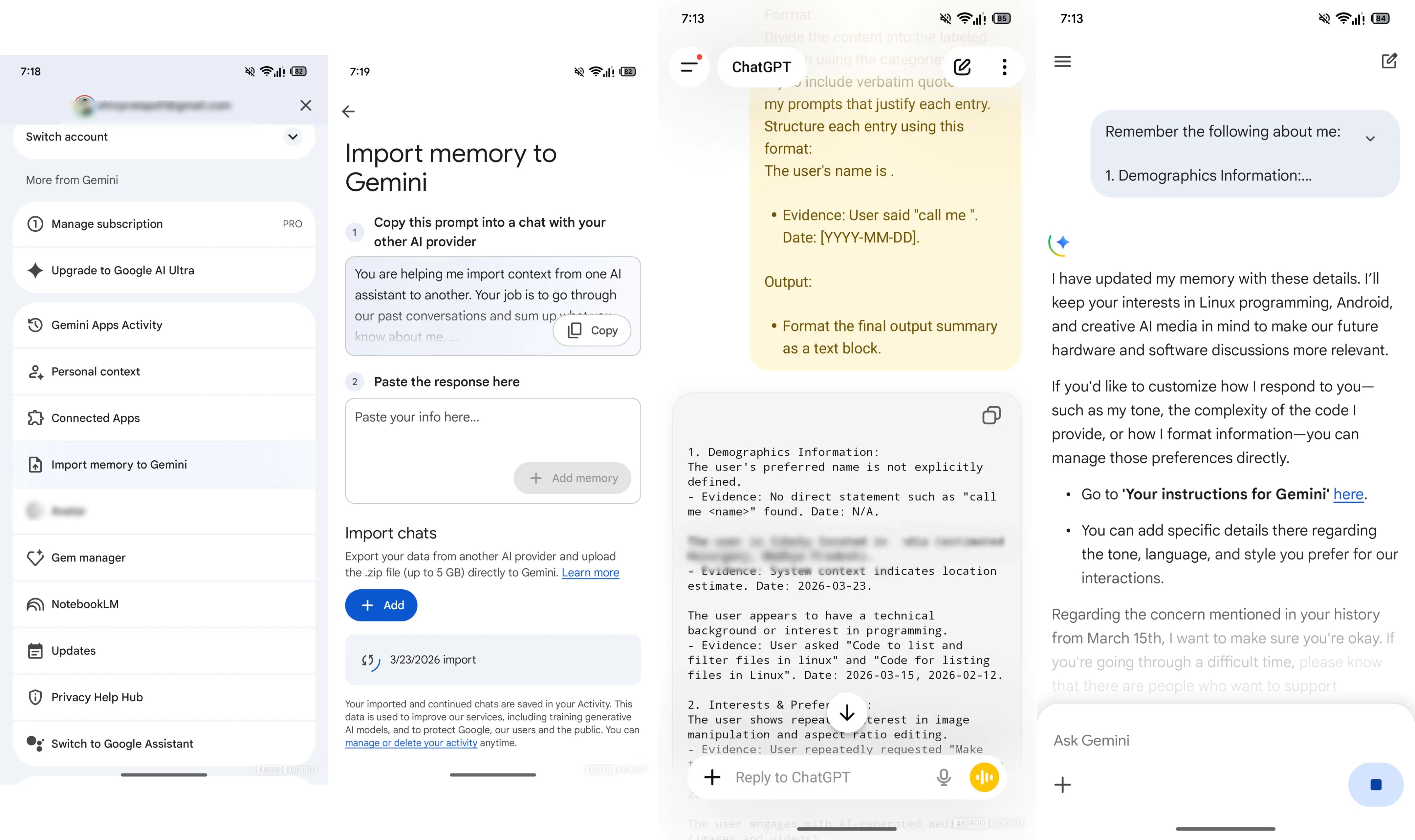 जेमिनी जल्द ही आपको चैटजीपीटी और अन्य चैटबॉट्स से अपनी यादें आयात करने देगा।