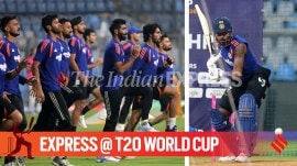India team during practice session ahead of T20 World Cup 2026 semifinal in Mumbai. (Express photo by Narendra Vaskar)