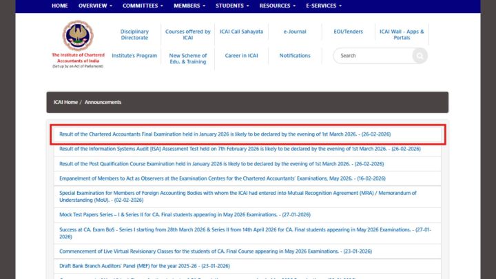 ICAI CA Jan 2026 Final Result
