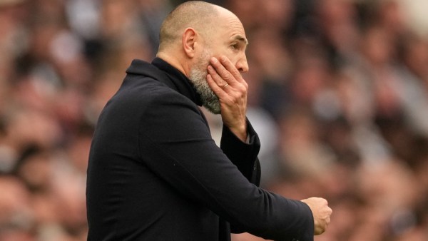Tottenham's coach Igor Tudor reacts during the English Premier League soccer match between Tottenham Hotspur and Nottingham Forest in London, Sunday, March 22, 2026. (AP Photo)