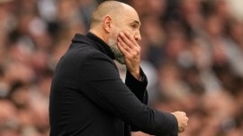 Tottenham's coach Igor Tudor reacts during the English Premier League soccer match between Tottenham Hotspur and Nottingham Forest in London, Sunday, March 22, 2026. (AP Photo)