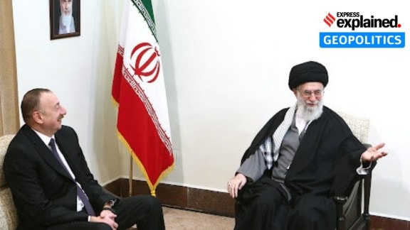 Azerbaijan President Ilham Aliyev with Iranian Supreme Leader Ayatollah Khamenei.