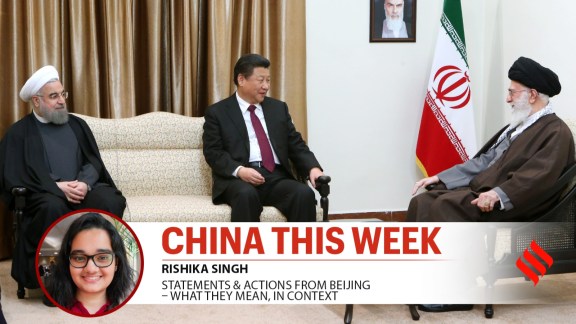 China, Xi Jinping with Iranian President Hassan Rouhani (left) and Supreme Leader Ayatollah Ali Khamenei in 2016 in Tehran.