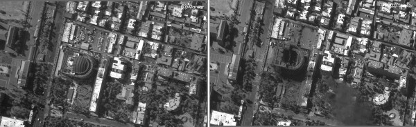 In this combo from satellite images provided by Vantor on Tuesday, March 3, 2026, shows a view of the Presidential complex undamaged, left and damaged, right in Tehran, Iran (Satellite image ©2026 Vantor via AP)