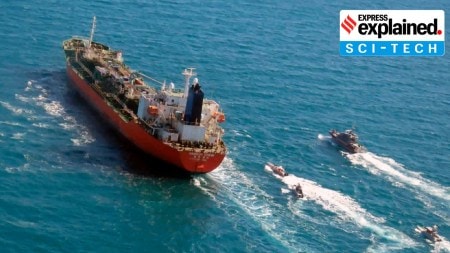 GPS, A seized South Korean-flagged tanker is escorted by Iranian Revolutionary Guard boats on the Persian Gulf, Jan. 4, 2021.