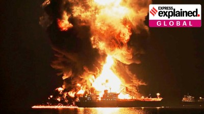 Oil tanker burns