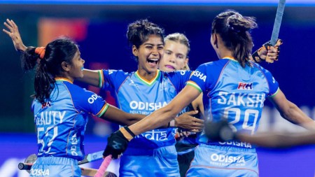Ishika (C) is a newcomer in India’s senior women’s squad. Credit: Hockey India