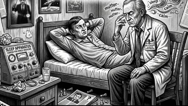 Karpov hired parapsychologists, Vladimir Suchar, who worked for the Center for Space Medicine and was known to be a specialist in sleep. (Illustrations generated by Gemini/Nano Banana with theme specific prompts)